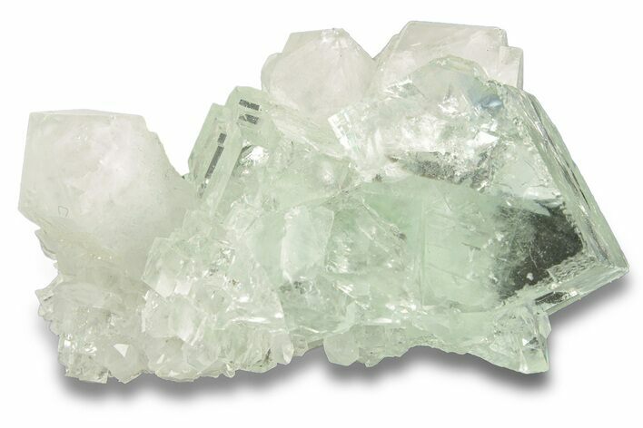 Glass-Clear Green Cubic Fluorite Crystals on Quartz - China #258423